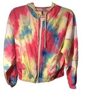 Tie Dye Windbreaker Jacket Women's Zip front Jacket size Medium with hood
